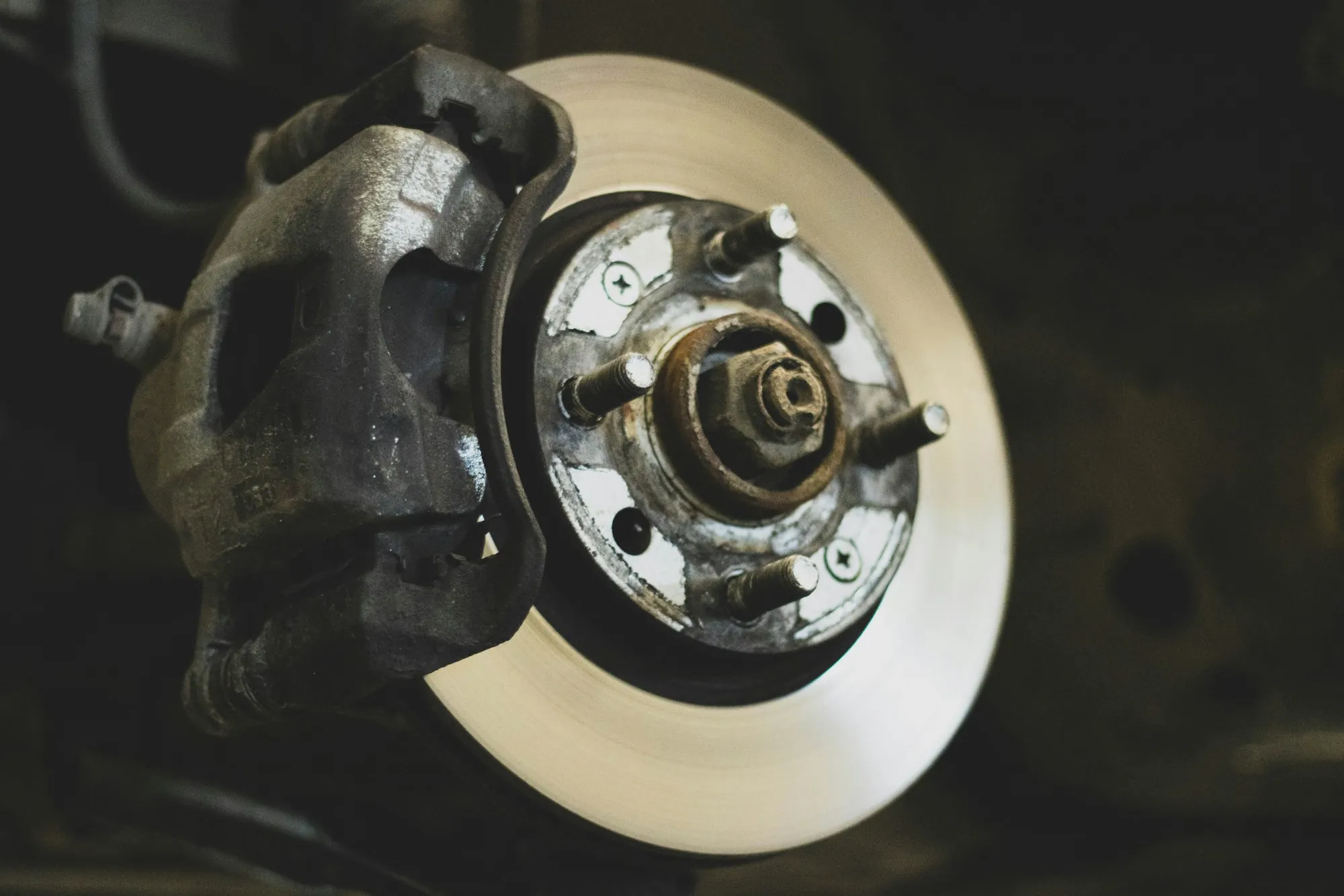 Brake rotor and caliper with the wheel removed