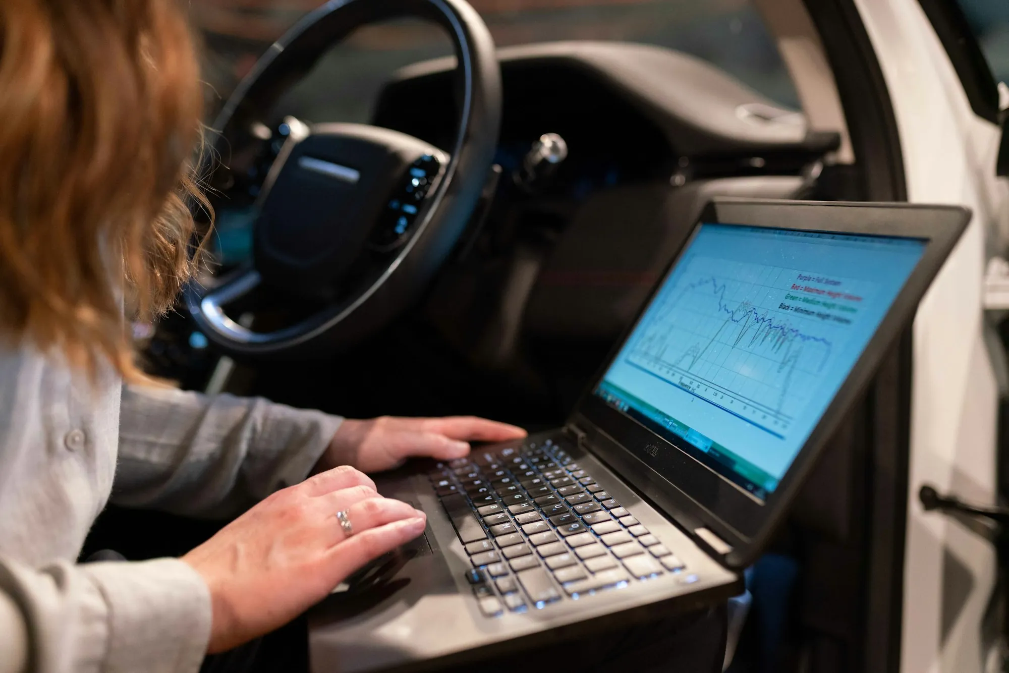 Laptop running diagnostic software on a vehicle